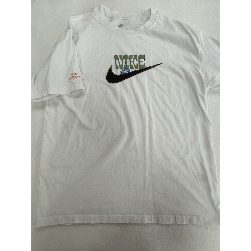 Nike Mens White Crew‎ Neck Short Sleeve Graphic Print Embroidered T-Shirt Medium